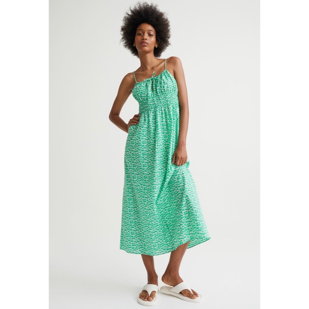H&M green & white cotton maxi dress